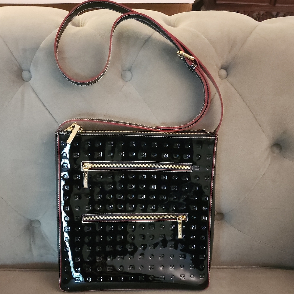 Arcadia Black Patent Embossed Crossbody Bag